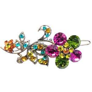 Silver Tone Sparkling Floral Crystal Barrette